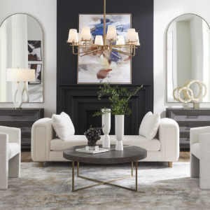 Hanging wicker pendant lamps in a dim interior with windows along the wall