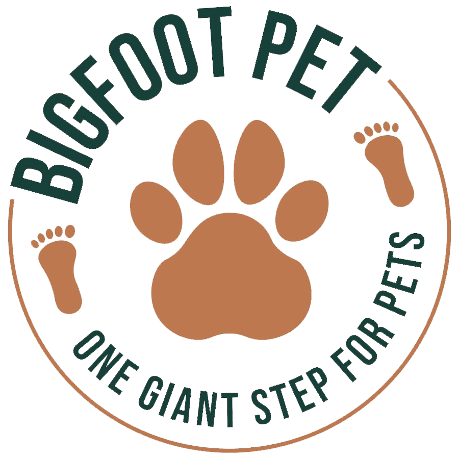 Bigfoot Pet logo with paw prints and slogan “One Giant Step for Pets”