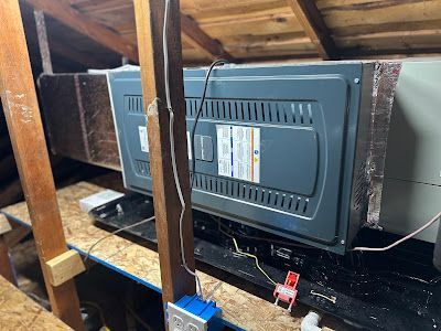 Tip of the Spear HVAC | an air conditioner is sitting in the attic of a house.