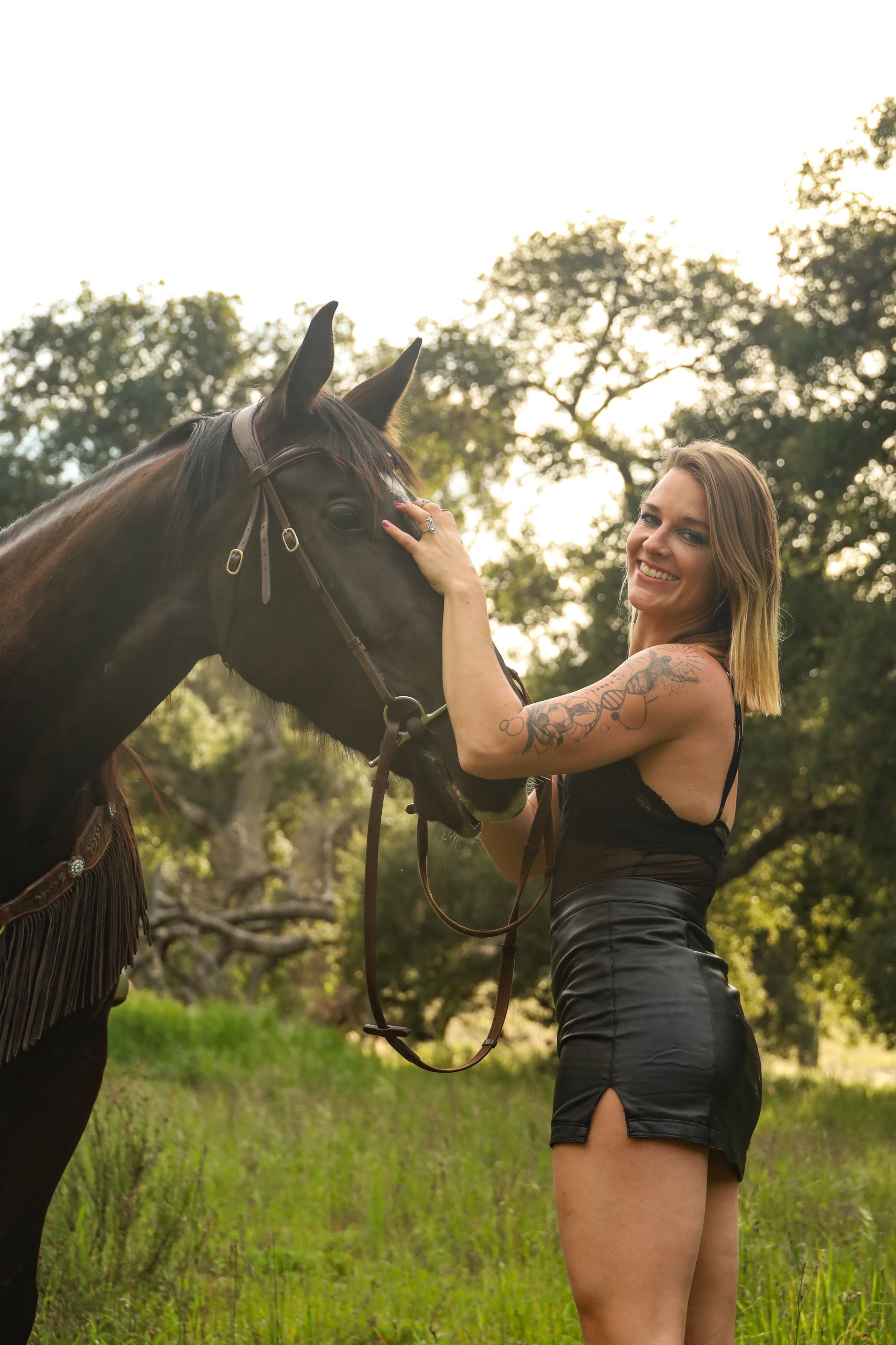 horse and girl in forest