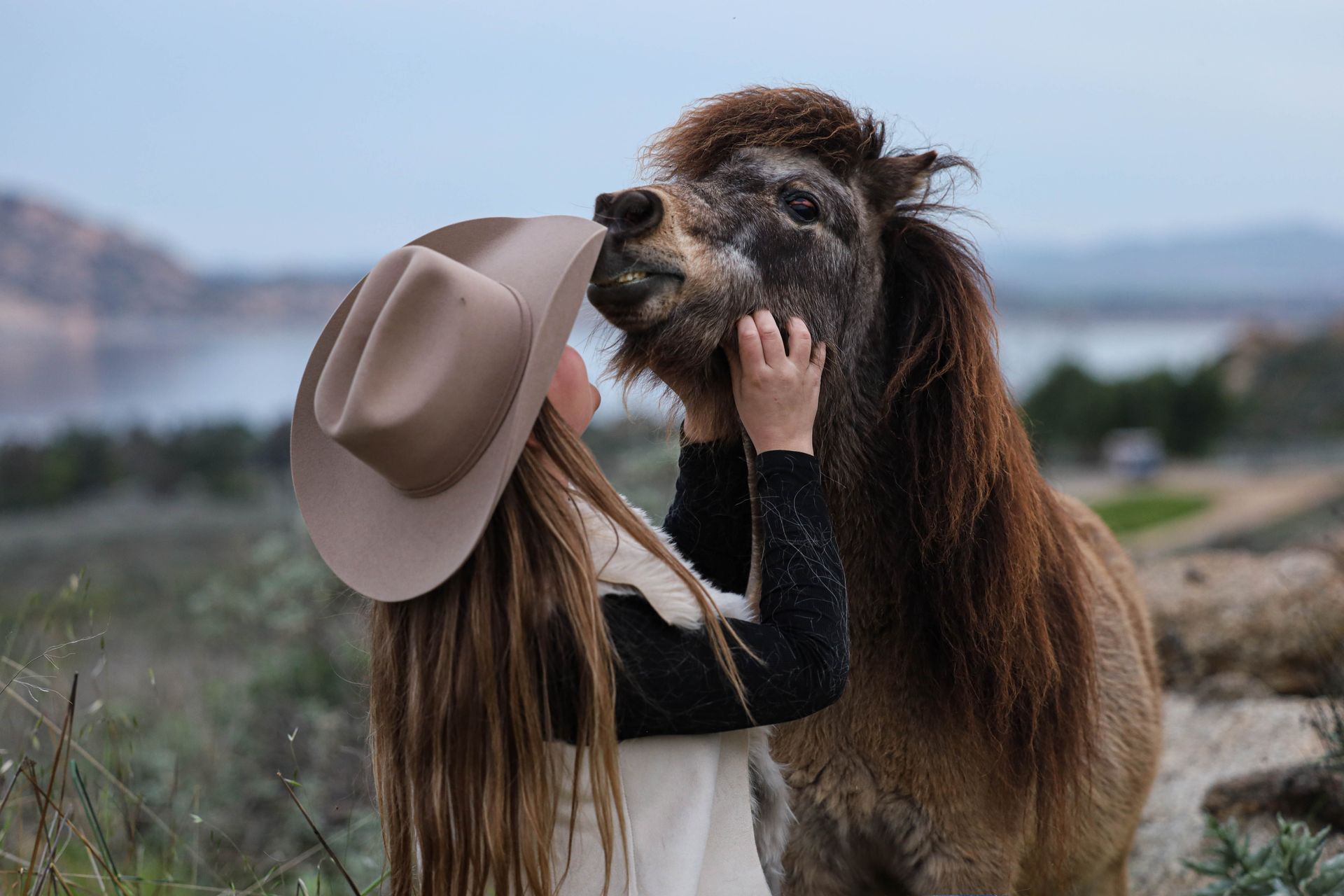 cowgirl and miniature horse