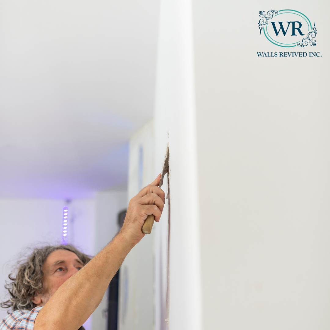 Common painting shortcuts. A man fixing paint on the wall.