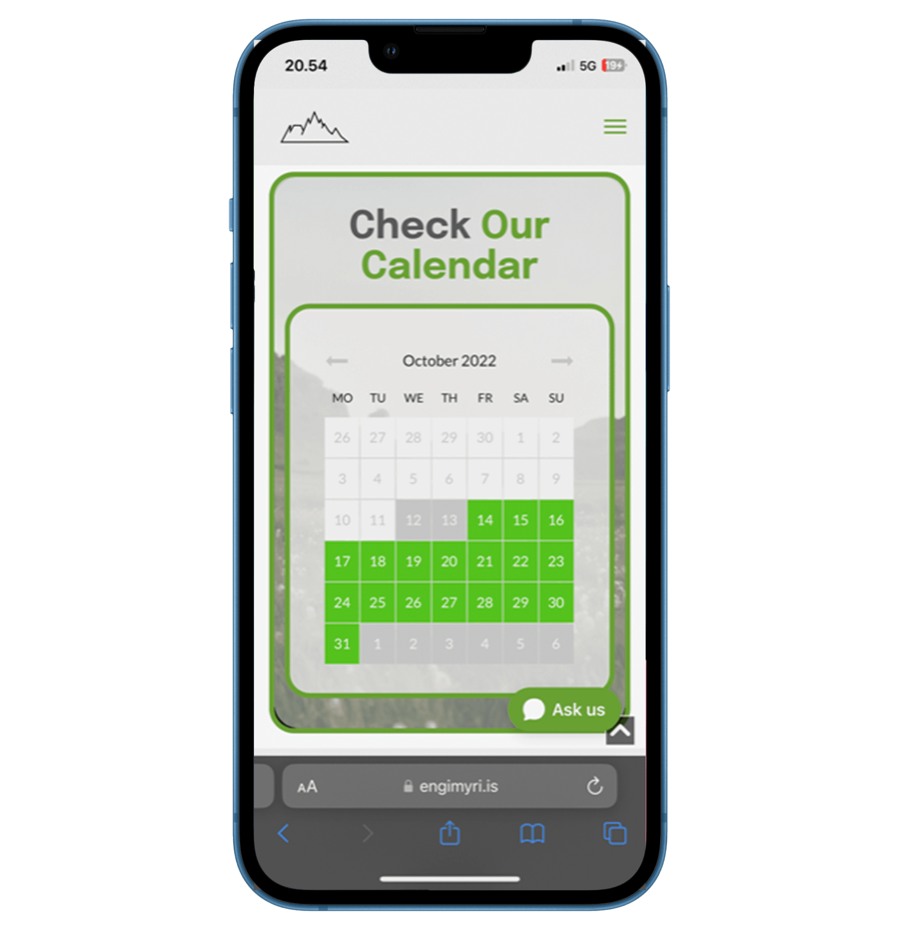 A cell phone with a booking calendar on the screen