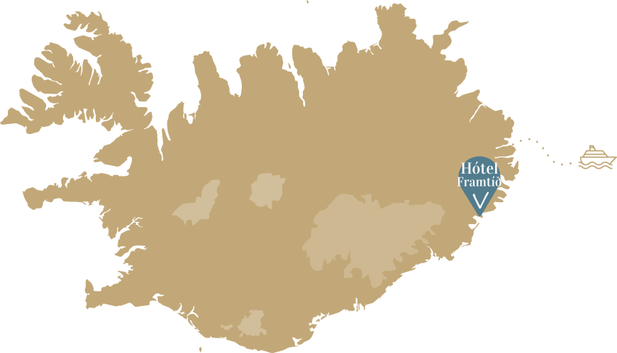 A map of iceland with a blue arrow pointing to Djupivogur village.