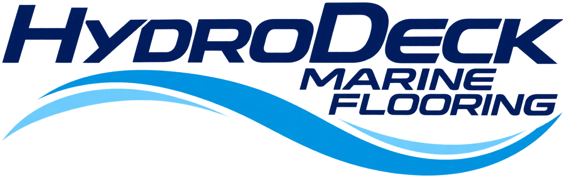 HydroDeck Marine Flooring logo in blue and white with wave graphic