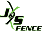 J&S Fence logo with black and green stylized letters and curved accents