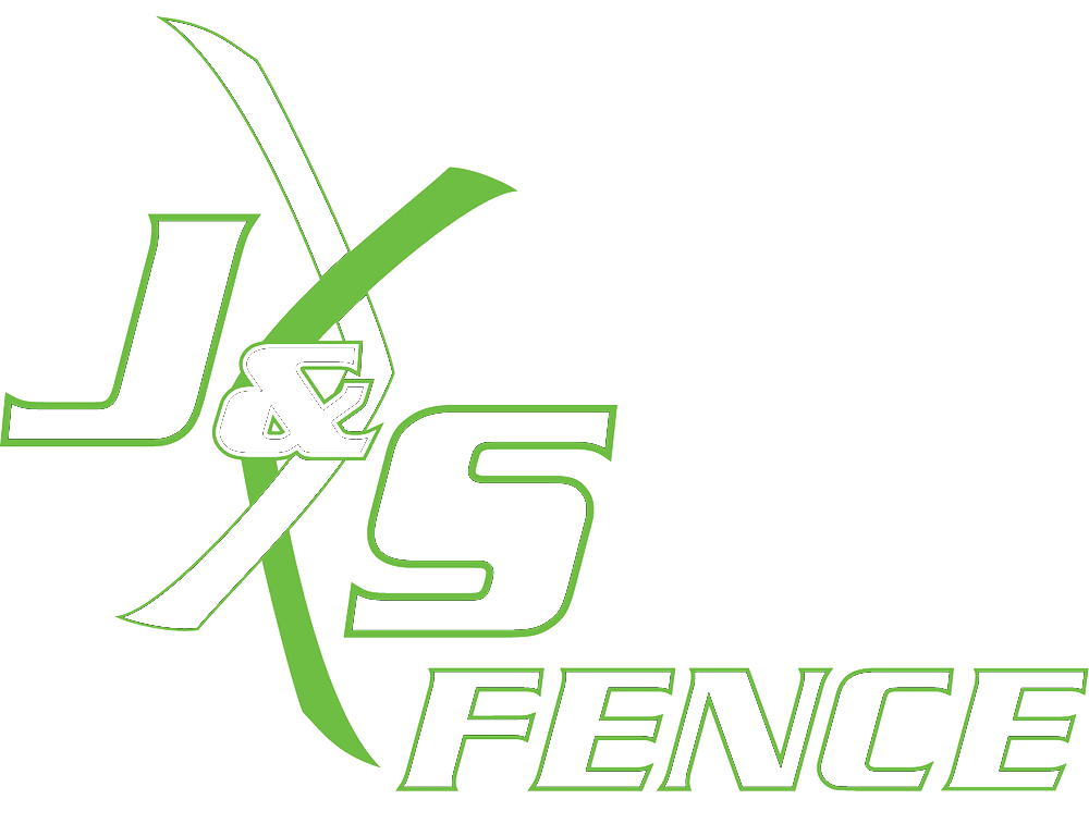 Green “JS Fence” logo with stylized crossing lines and large outlined letters on a white background