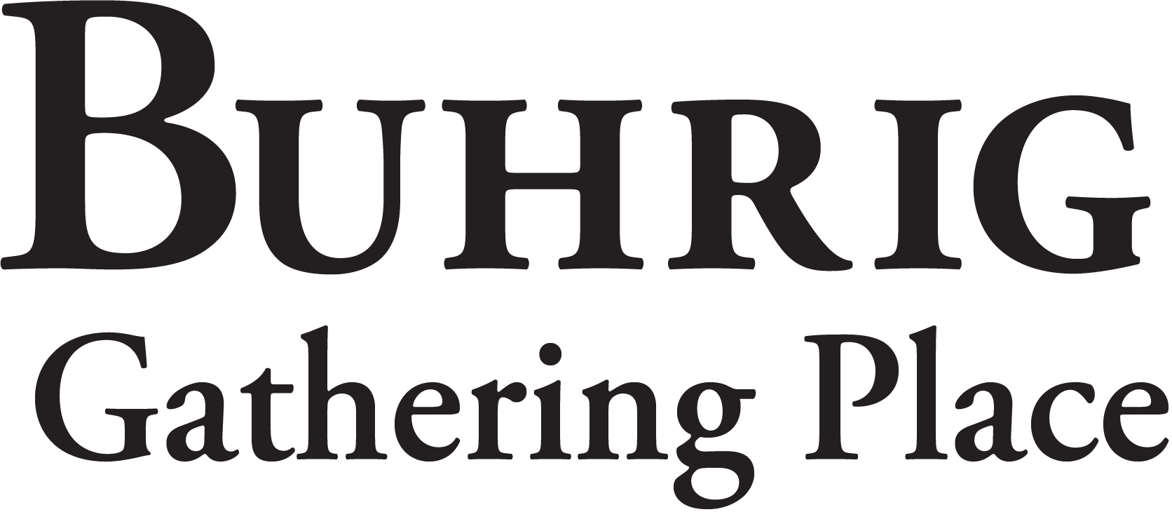 Buhrig Gathering Place logo in black text on a white background