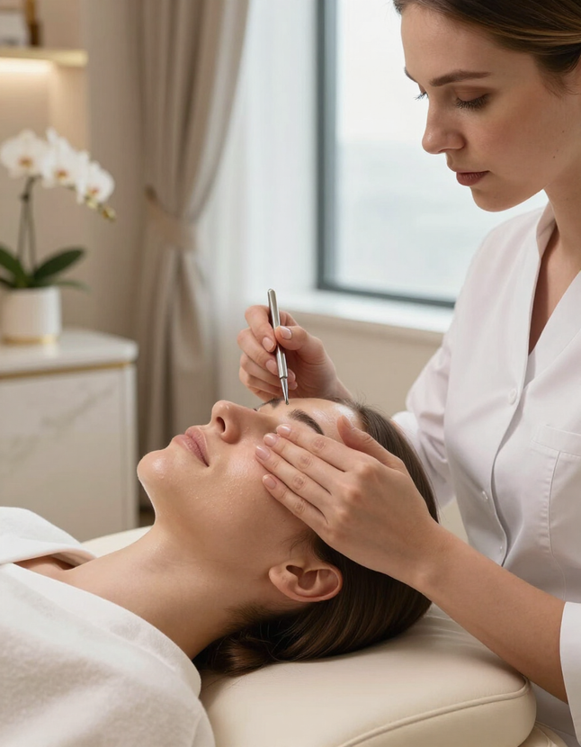 Esthetician performing a precision Skin Classic treatment