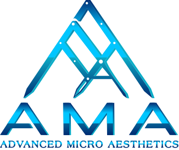 Logo for Advanced Micro Aesthetics: Blue geometric 