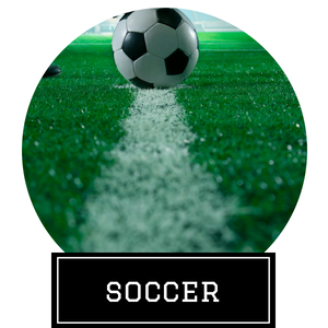 Soccer ball on green field with white center line and 