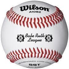 Wilson Babe Ruth League baseball with white leather and red stitching, centered on a plain background
