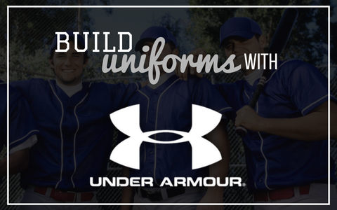 Under Armour ad with baseball players in blue uniforms and the slogan “Build uniforms with Under Armour.”