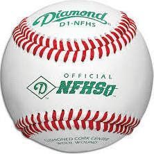 Official NFHS baseball with white leather and red stitching, Diamond DI-NF5 model.