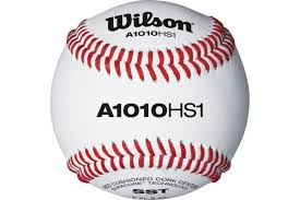 White Wilson baseball with red stitching and “A1010HS1” printed on it.