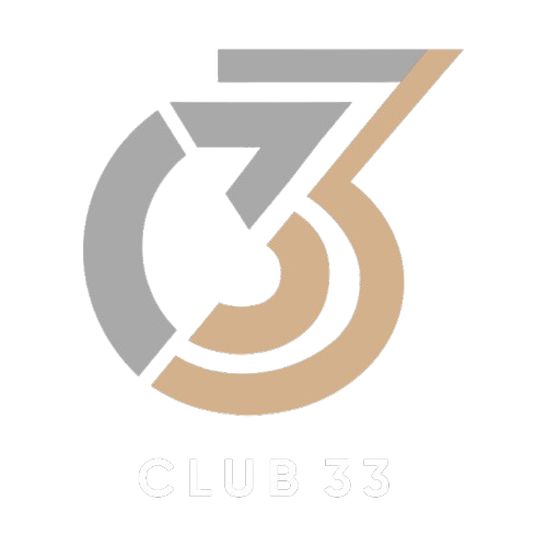Stylized gray and gold “33” logo with “CLUB 33” text below on a white background
