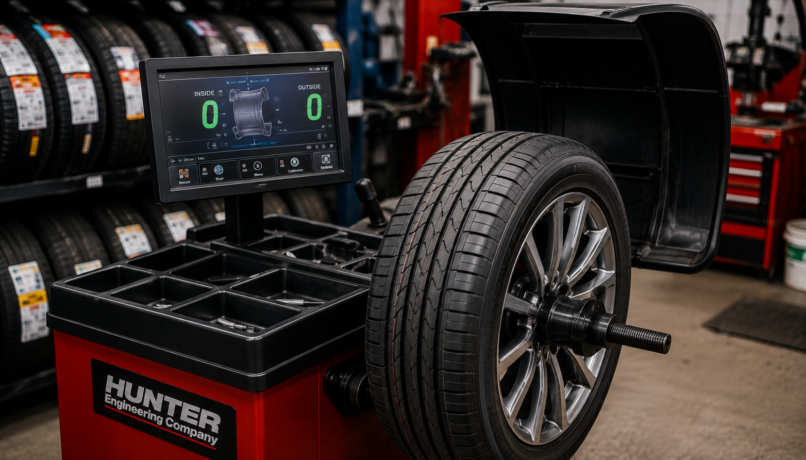 Computerized tire balancing using Hunter balancing equipment at Uncle J's Tire & Rim