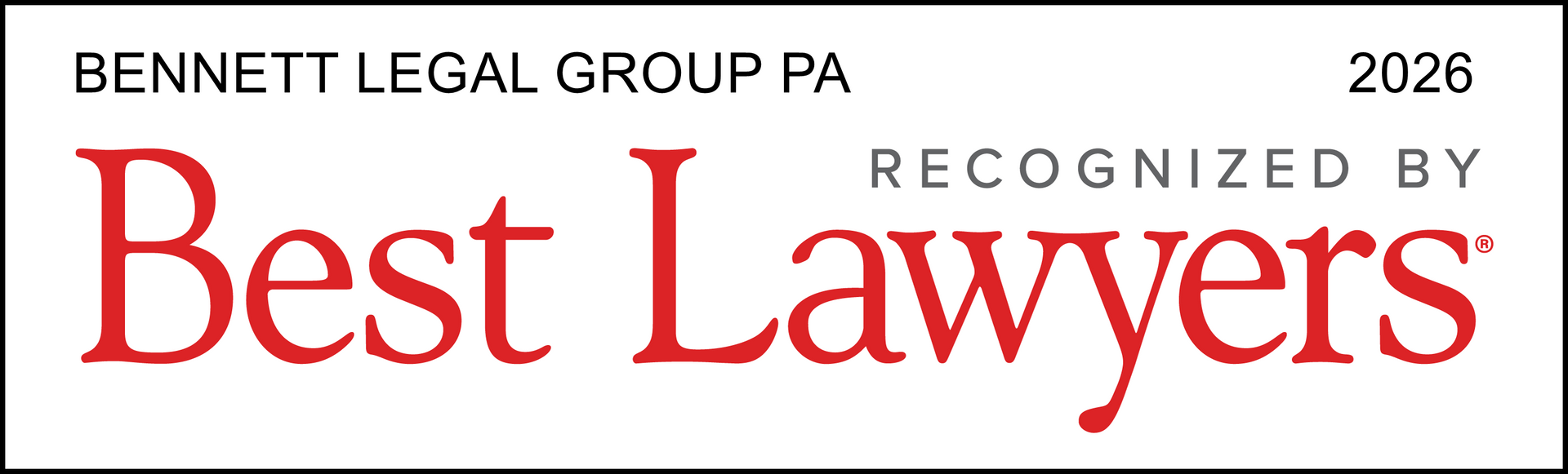 A logo for bennett legal group p.a. recognized by best lawyers
