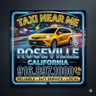Yellow AAA cab in front of the Statue of Liberty with phone number 916.897.1000 displayed.