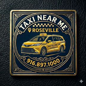 Yellow taxi logo for Taxi Near Me in Roseville with phone number 916-897-1000