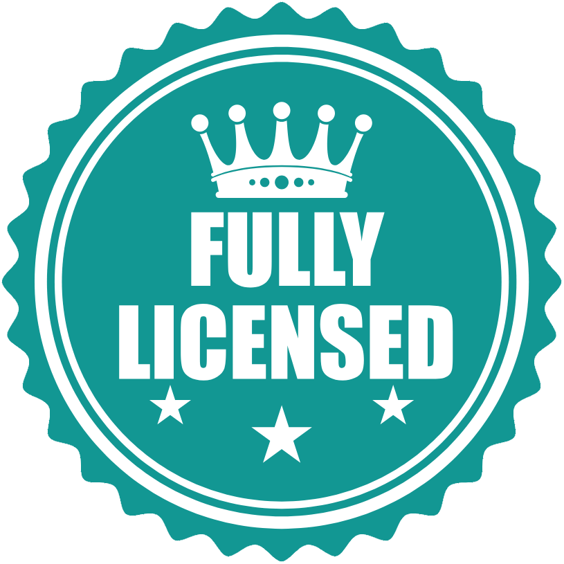a fully licensed badge with a crown and three stars