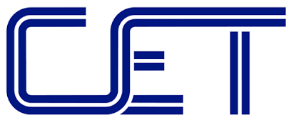 Logotipo geométrico estilizado azul com letras entrelaçadas sobre fundo branco.