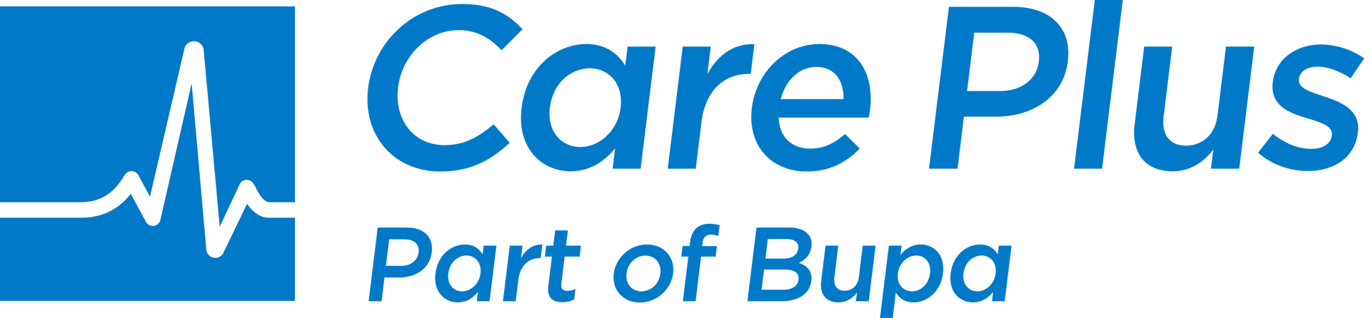 Logotipo da Care Plus com ícone de batimento cardíaco azul e texto “Parte da Bupa”