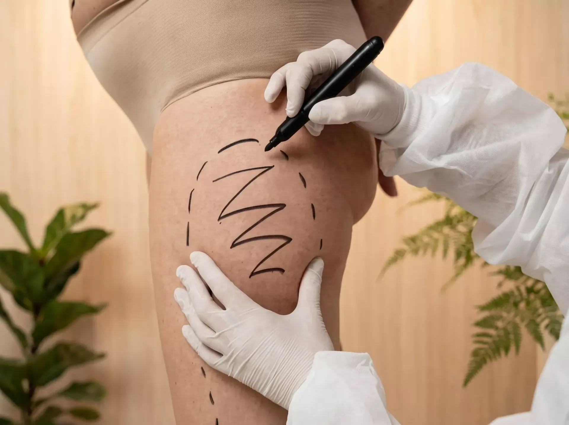 Procedimento de cirurgia plástica para as coxas