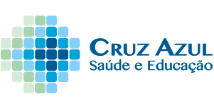 Cruz Azul Saúde e Educação logo with blue and green mosaic cross icon and text
