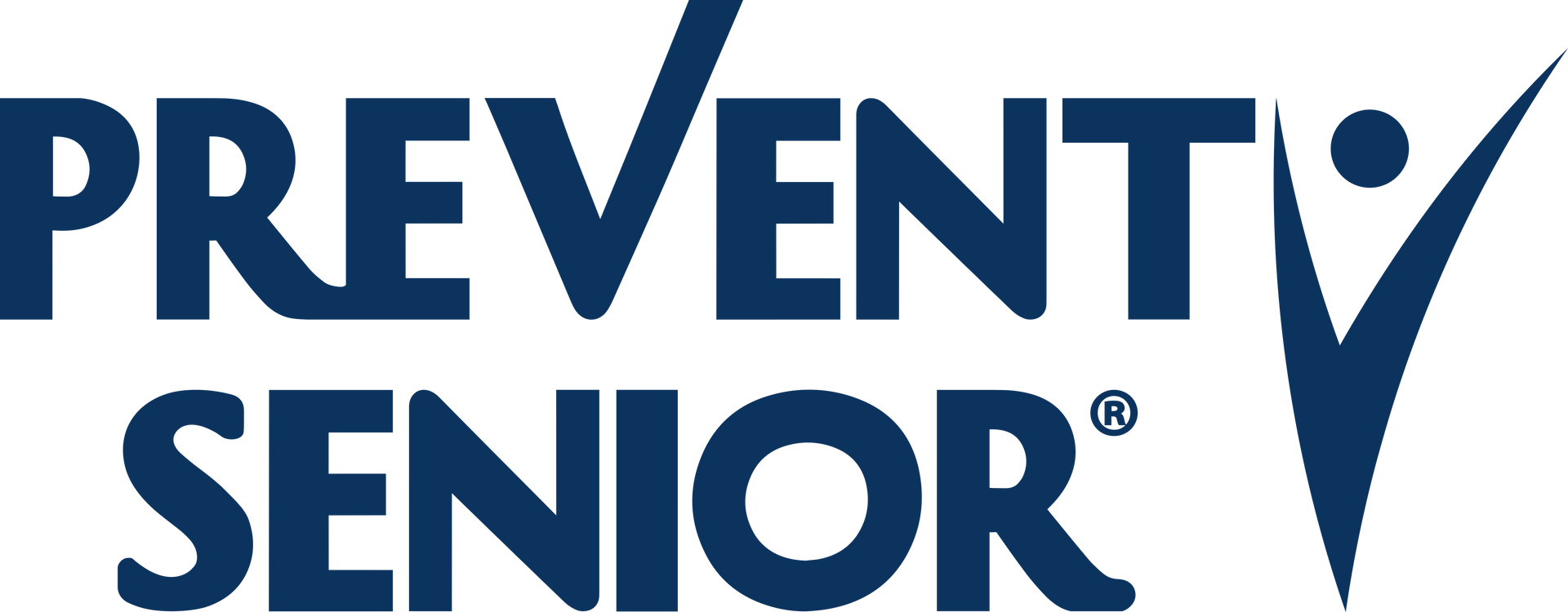 Logotipo da Prevent Senior em azul escuro com marca de seleção estilizada