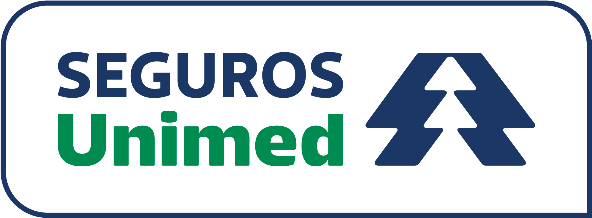 Logotipo da Seguros Unimed com texto azul e verde e um ícone azul em forma de árvore sobre fundo branco.