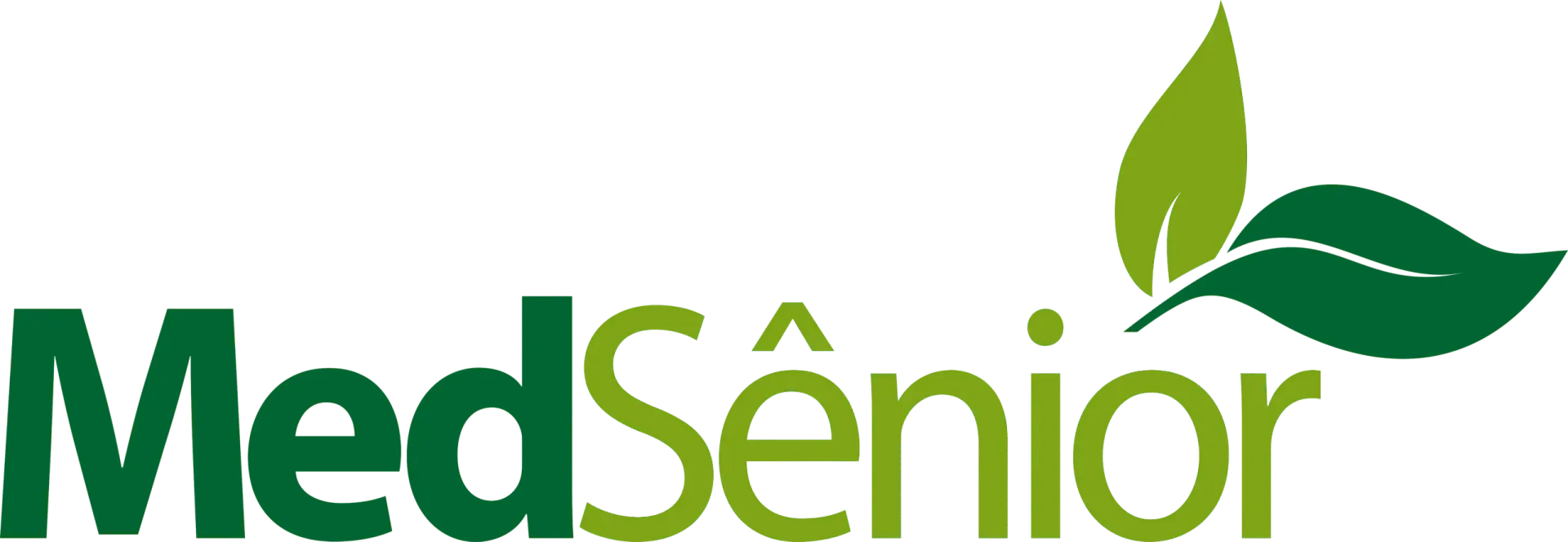 Logotipo da MedSênr com texto verde e um gráfico de folha verde