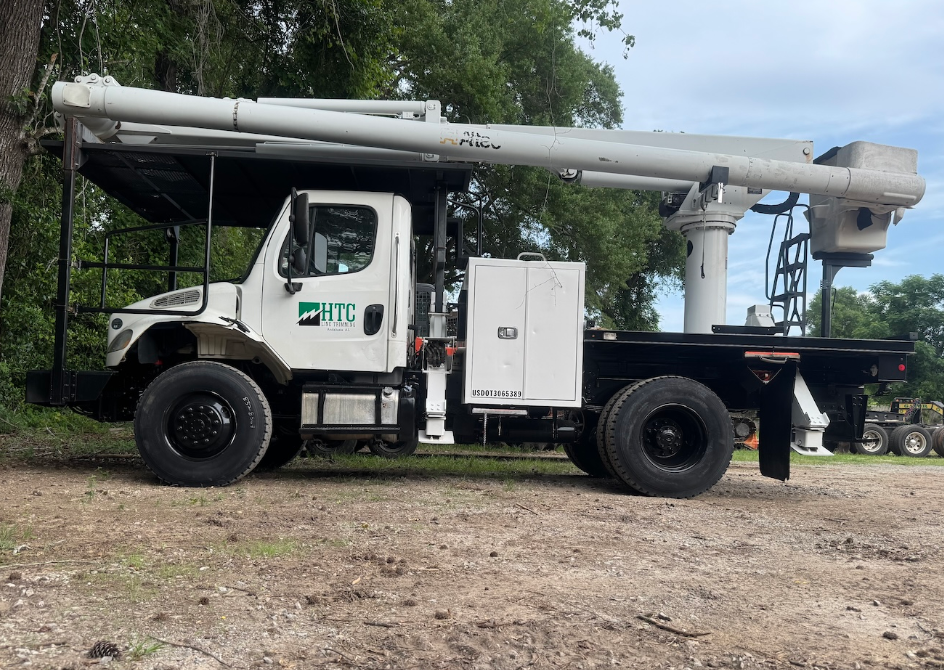 Green and black forestry harvester in a pine forest, with an excavator-style cutting arm.
