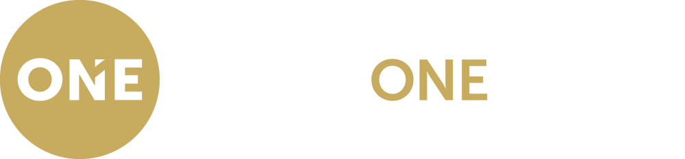 Gold circle logo with the word “ONE” and a smaller gold “ONE” on a white background