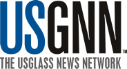 The logo for the usglass news network is blue and black.