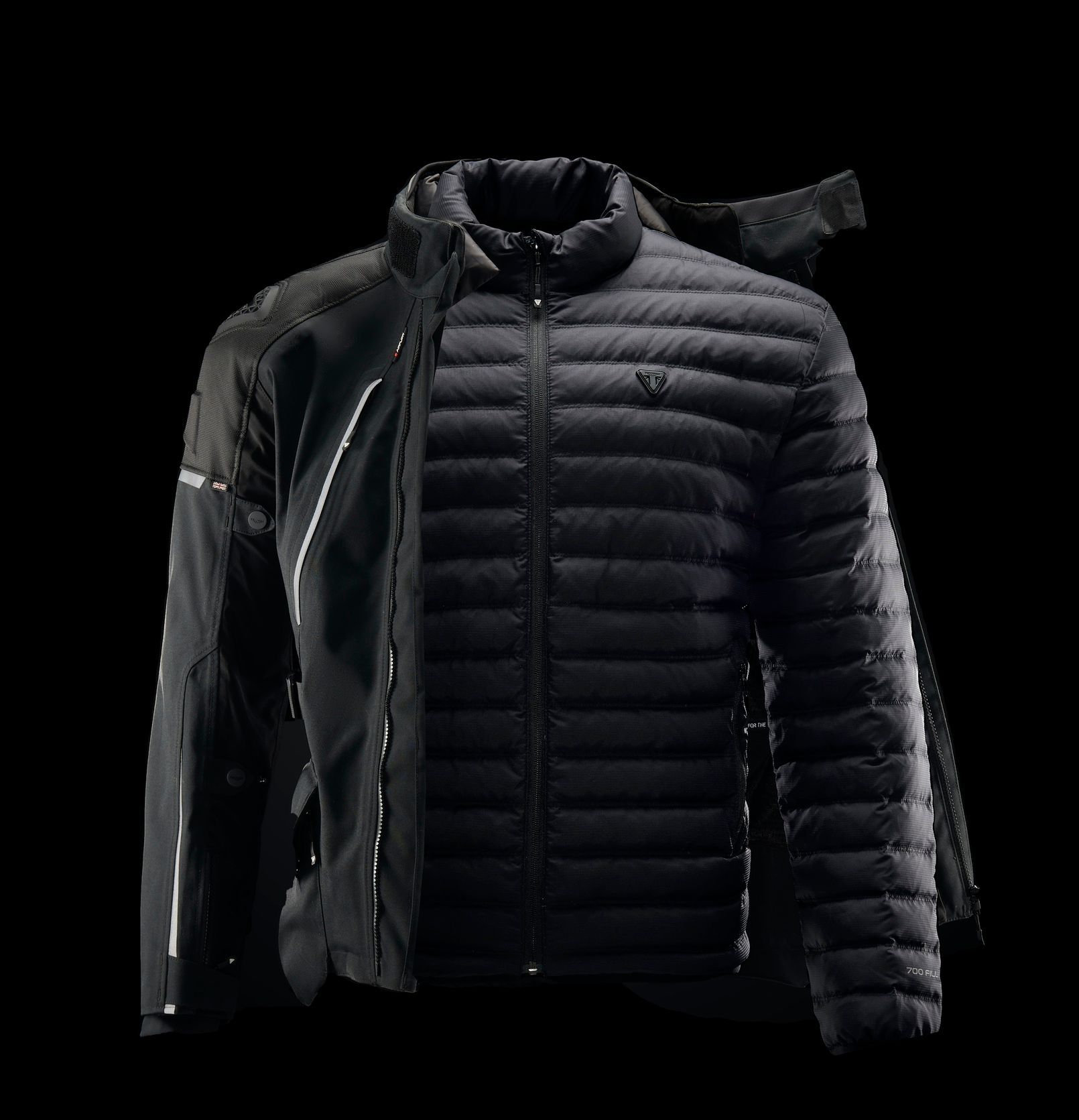 a black jacket with the letter v on it