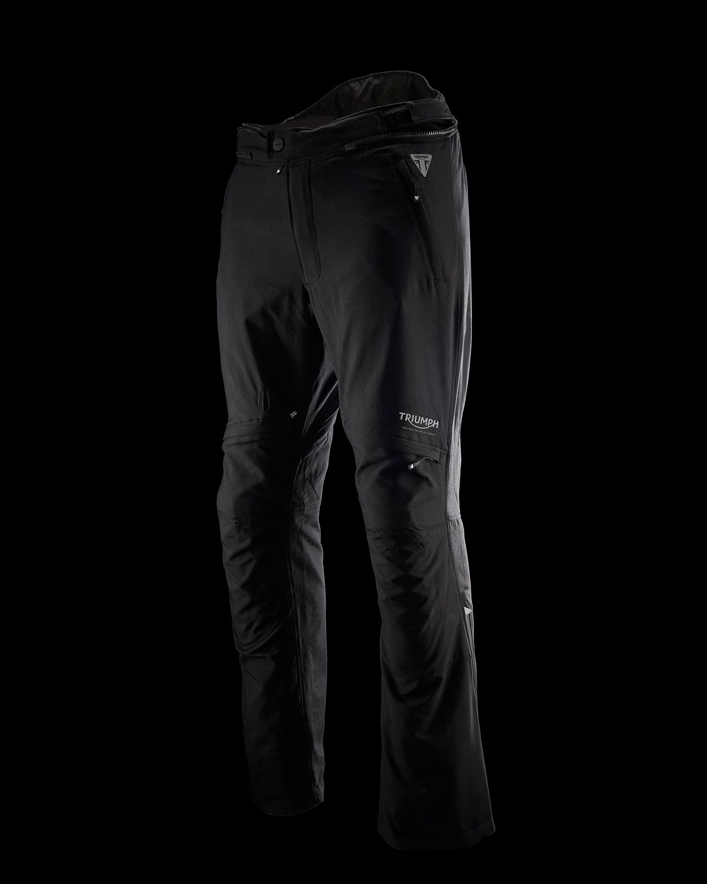 the back of a pair of black pants on a black background .