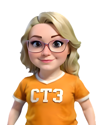 Blonde avatar wearing glasses and an orange
