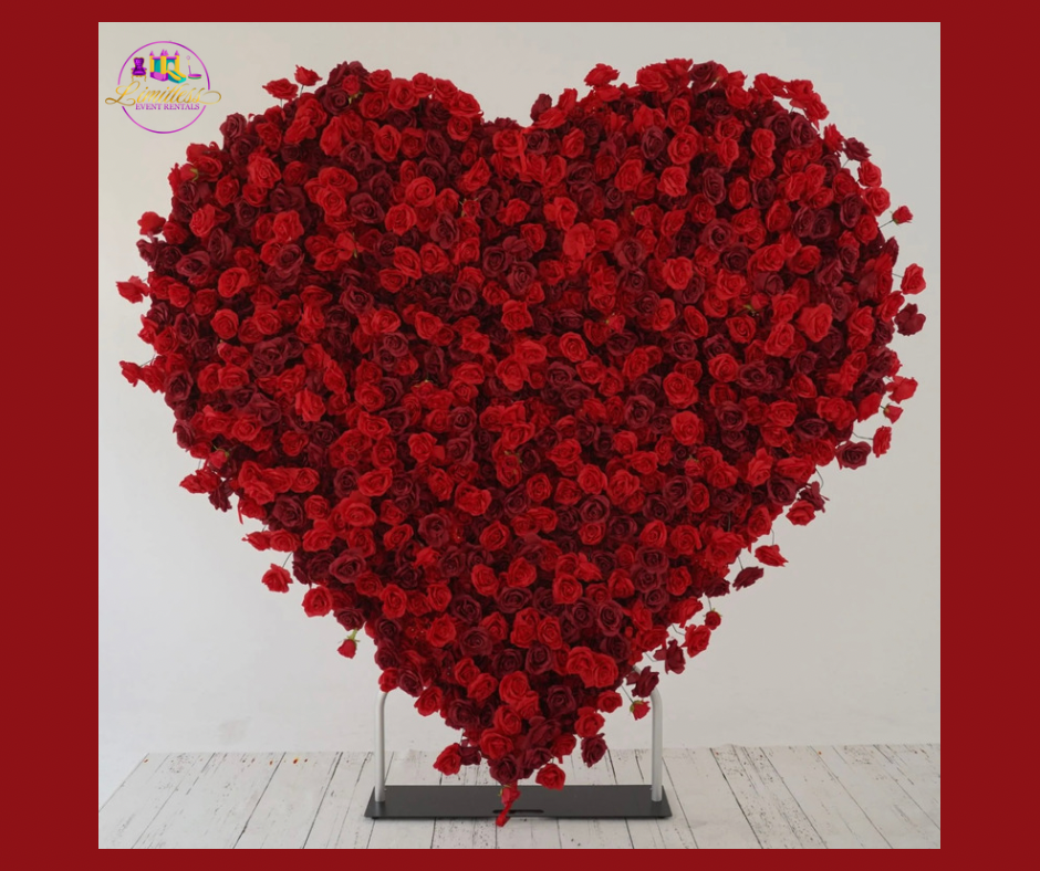 A heart made of red roses on a stand