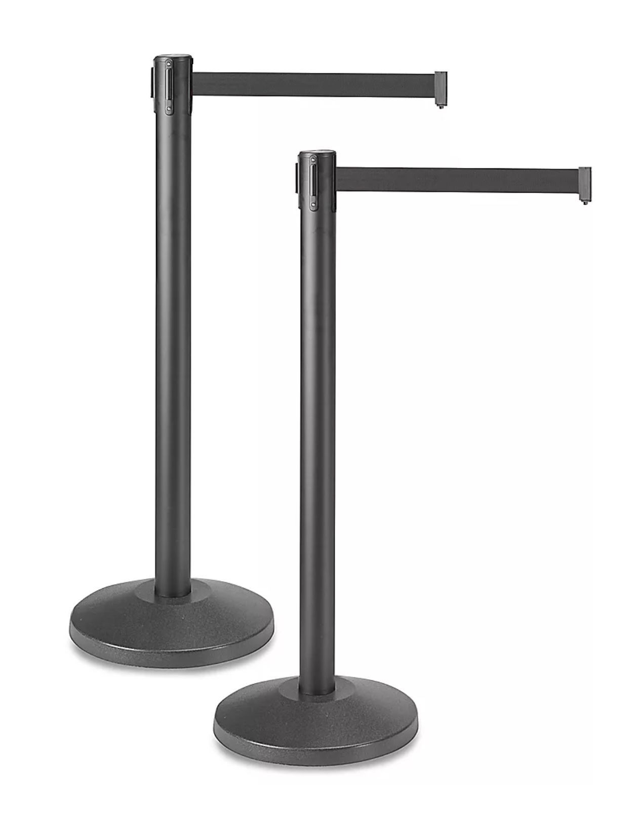 A pair of black poles with a black belt attached to them on a white background.