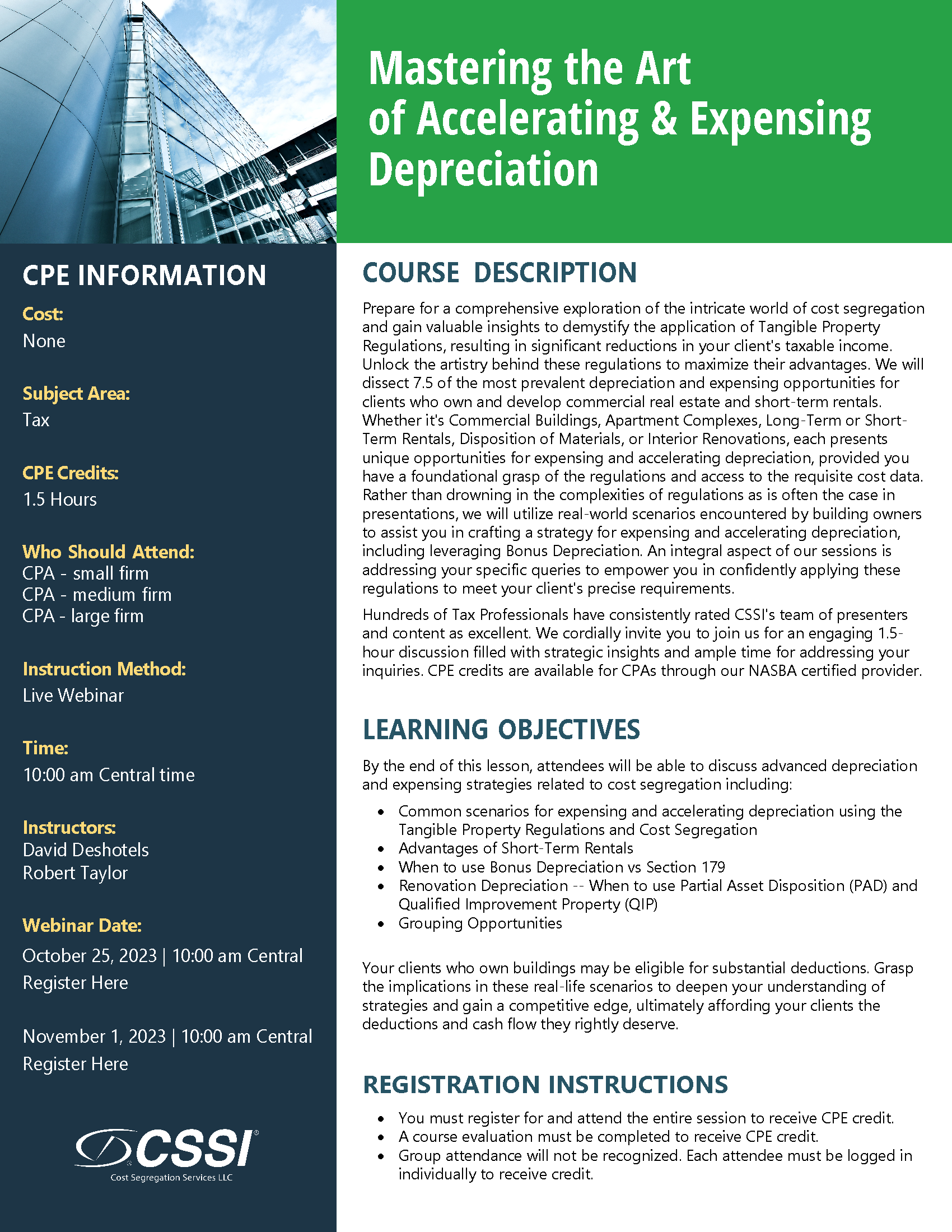 Events Description - Jodi Nielsen Cost Segregation Service, Inc. - Nationwide