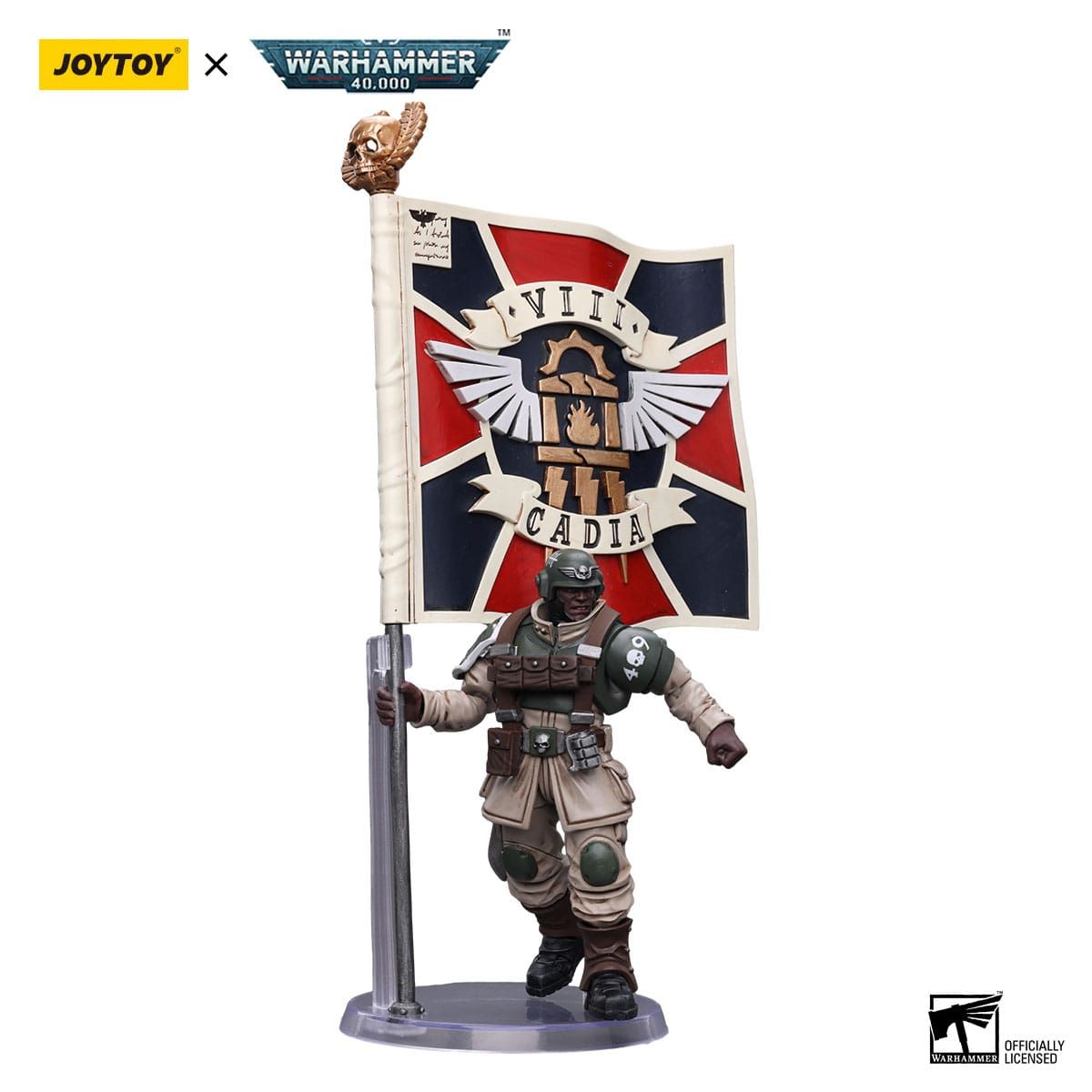 Warhammer 40k Action Figure 1/18 Astra Militarum Cadian Command Squad Veteran with Regimental Standard 10,7 cm