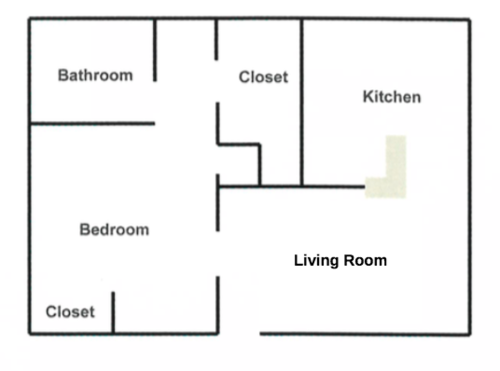 Floor Plan: 1 Bed · 1 Bath · 500 SQ. FT.