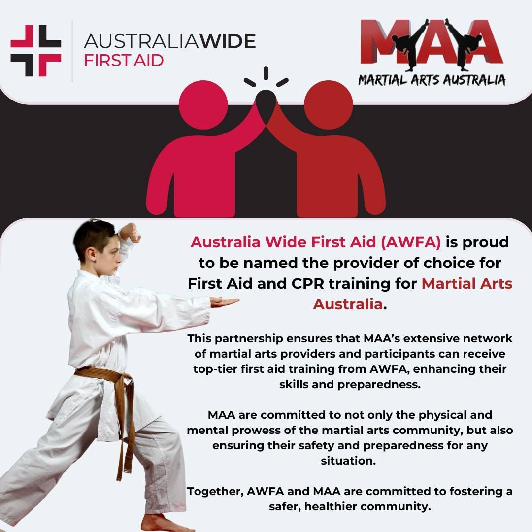 Australia Wide First Aid partners with Martial Arts Australia for first aid and CPR training.