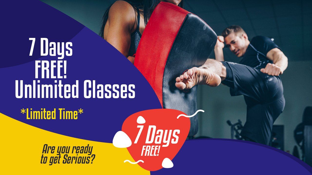 An advertisement for 7 days free unlimited classes
