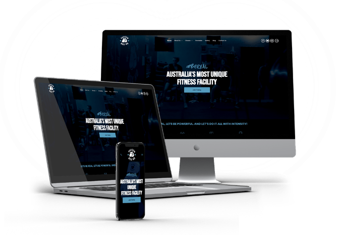 A computer , laptop , and cell phone are displaying a website.