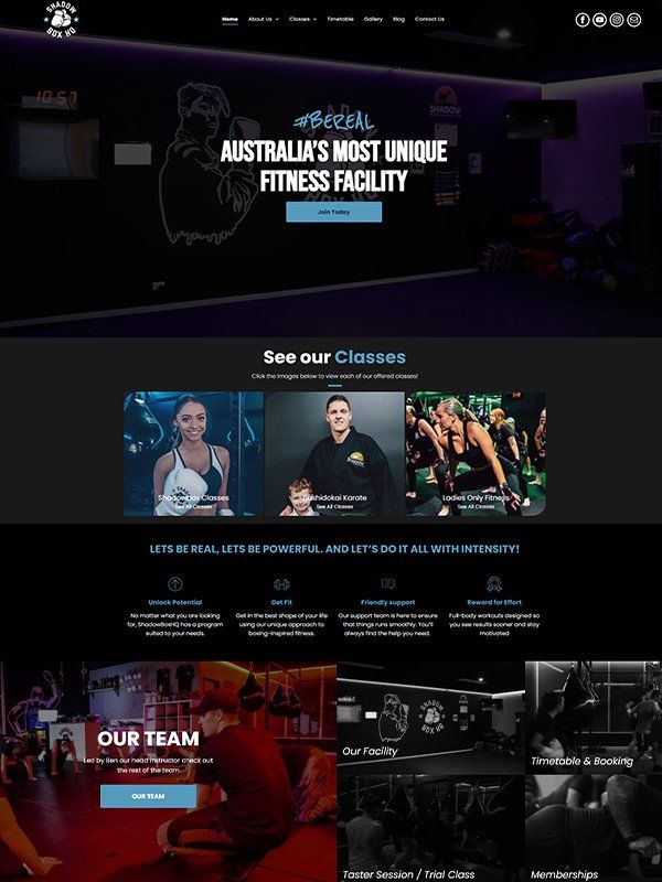 A screenshot of the website for australia 's most unique fitness facility.