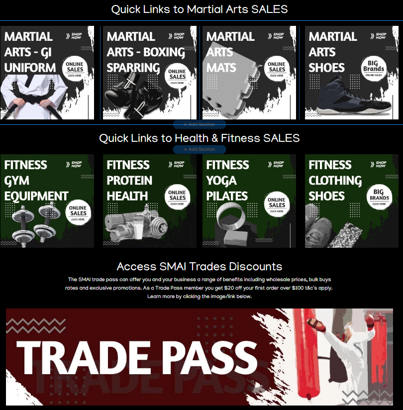 A trade pass for martial arts and fitness equipment