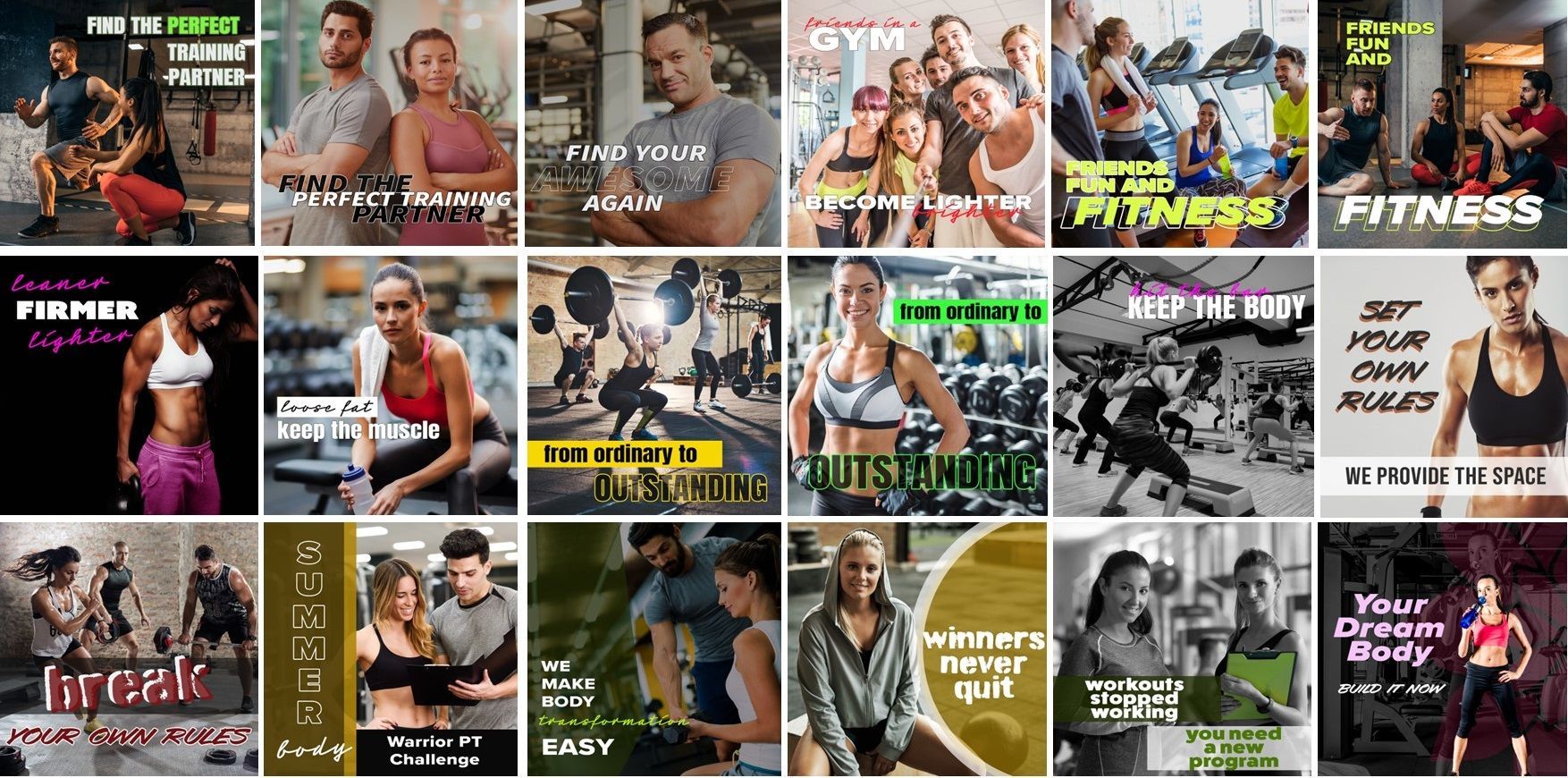 A collage of pictures of people in a gym.