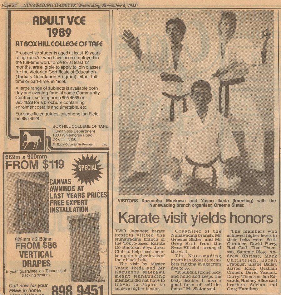 A newspaper article about karate visit yields honors